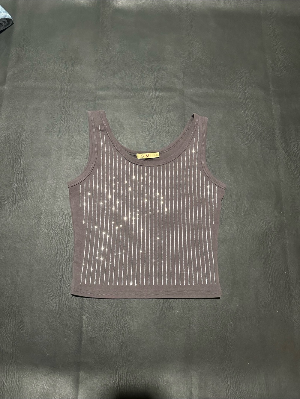 Source Unknown Mauve Tank Top with Vertical Rhinestone Stripes